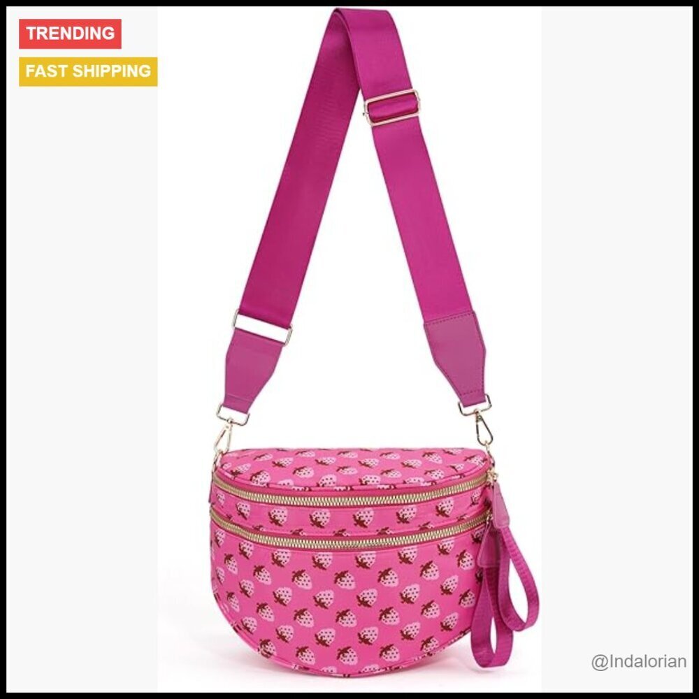 Nylon Crossbody Sling Bag Checkered Pattern Spacious Travel Purse Adjustable